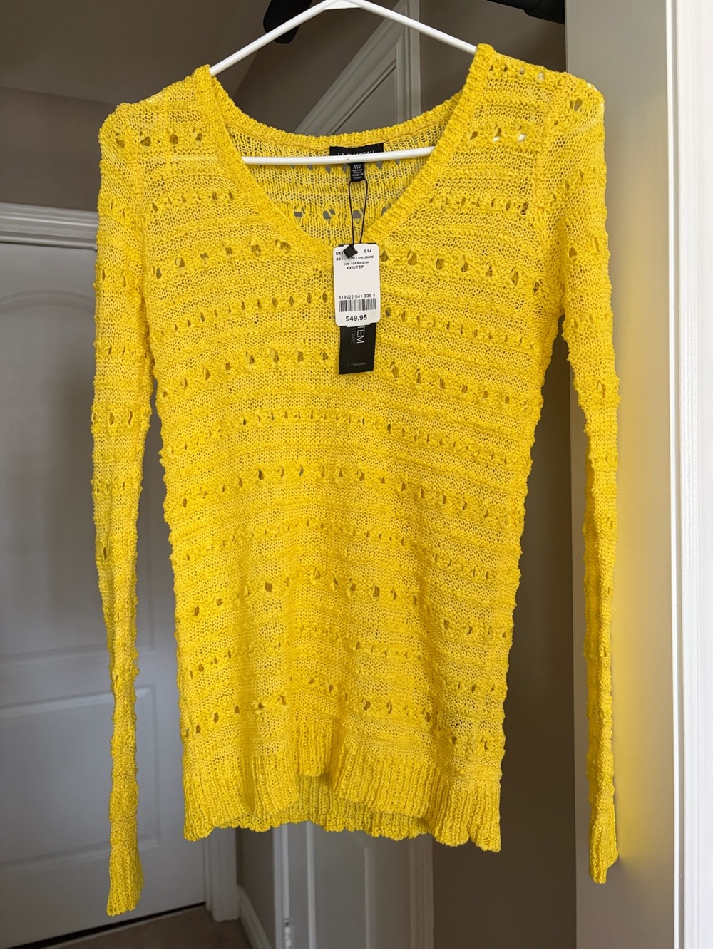 le chateau Yellow V-Neck Open-Knit Sweater